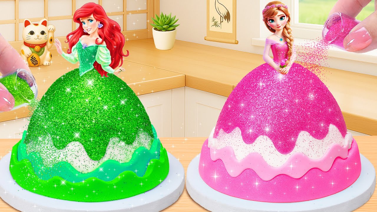 Ariel & Anna Glitter Princess Dress Cake ✨👗 | アリエルとアナのプリンセスドレスケーキ | Sweet Japan