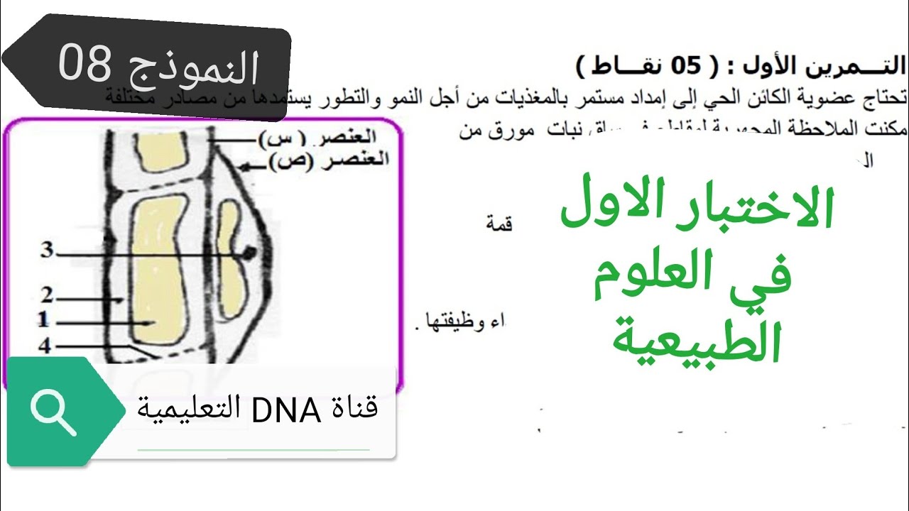 الاختبار الاول في العلوم الطبيعية للسنة الاولى ثانوي