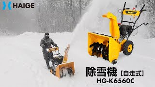 家庭用 除雪機 自走式 エンジン式【雪質：硬い雪/湿った雪/サラサラ雪】除雪幅56cm 除雪高46cm 最大投雪15m 6.5馬力／HG-K6560C【1年保証】／HAIGE（ハイガー）