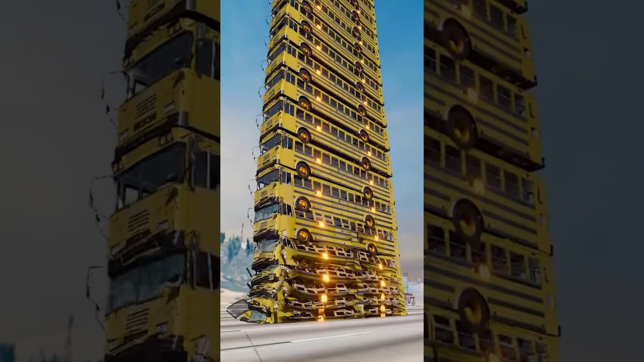 Mixed rainbow and car and bus crash test beamngdrive 