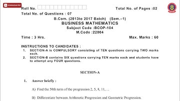 BCOM 1ST SEM BUSINESS MATHEMATICS MAY 2019 | PTU