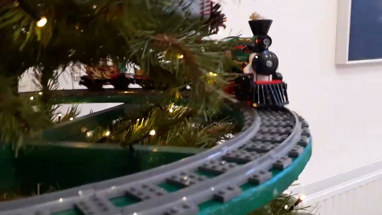 Lego winter holiday train........halfway up a Christmas tree.