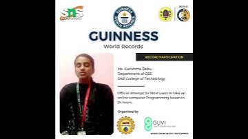 Ms. Karishma Babu from SNS College of Technology, who has done an official Guinness World Record