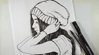 Fundo Menina Está Desenhando Um Desenho De Uma Mulher Com Cabelo