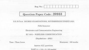 EC3501 | Wireless Communication | Nov Dec 2023 | Anna University | Questions