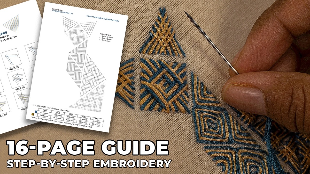 Урок ручной вышивки | Современный геометрический узор с кошкой (пошаговая инструкция) | Вышивка с...