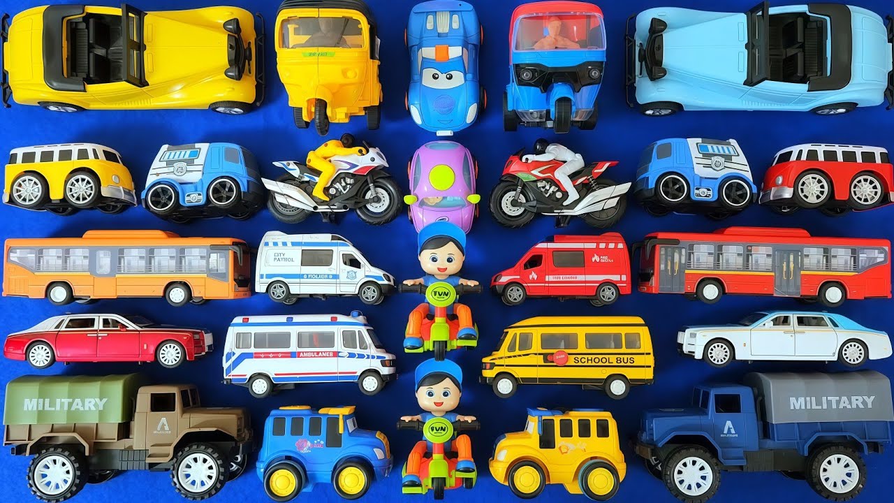 Vintage Cars, Baby Bus, School Bus & Army Trucks – Exciting Toy Vehicle Collection!