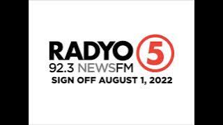 DWFM 92.3 MHz Radyo5 News FM Sign OFF August 1, 2022