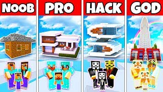 Minecraft: FAMILY SKY MODERN HOUSE BASE BUILD CHALLENGE - NOOB vs PRO vs HACKER vs GOD in Minecraft