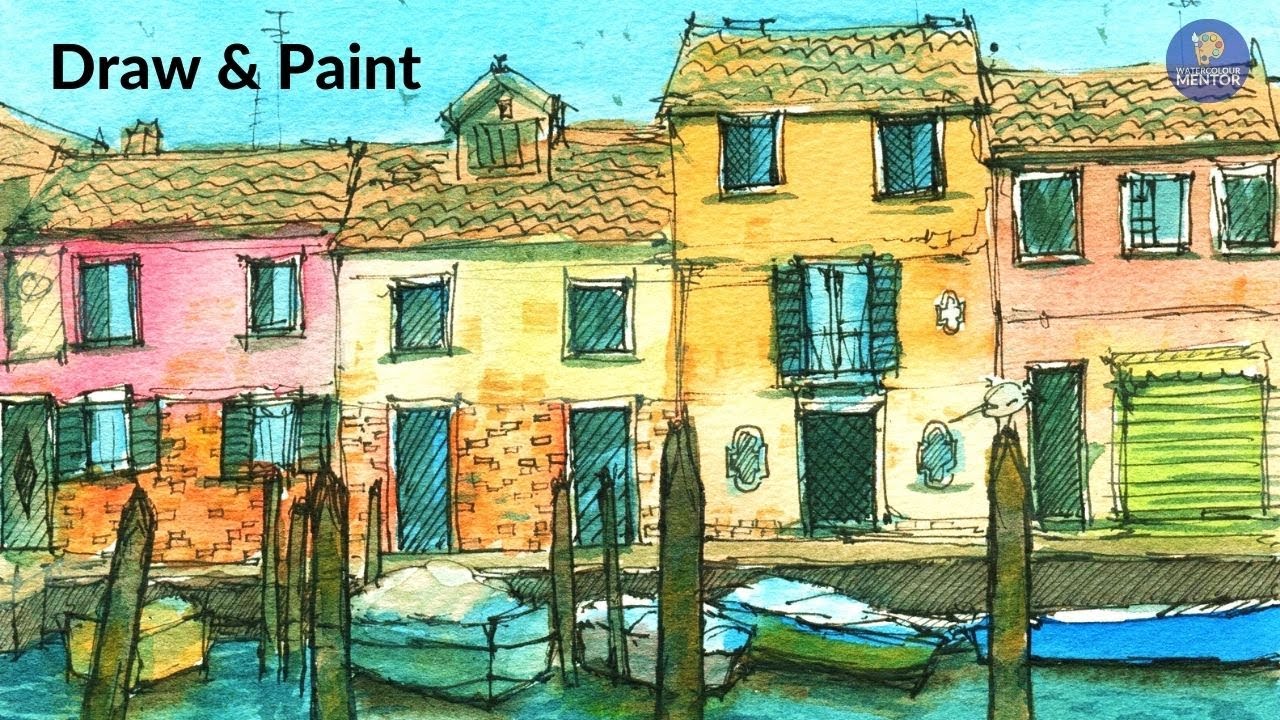 Line and Wash Watercolor tutorial for beginners: Murano (Draw and paint ...