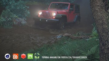 Houdini/C4D/Redshift - Jeep Driving Through Mud (tutorial available! see description)