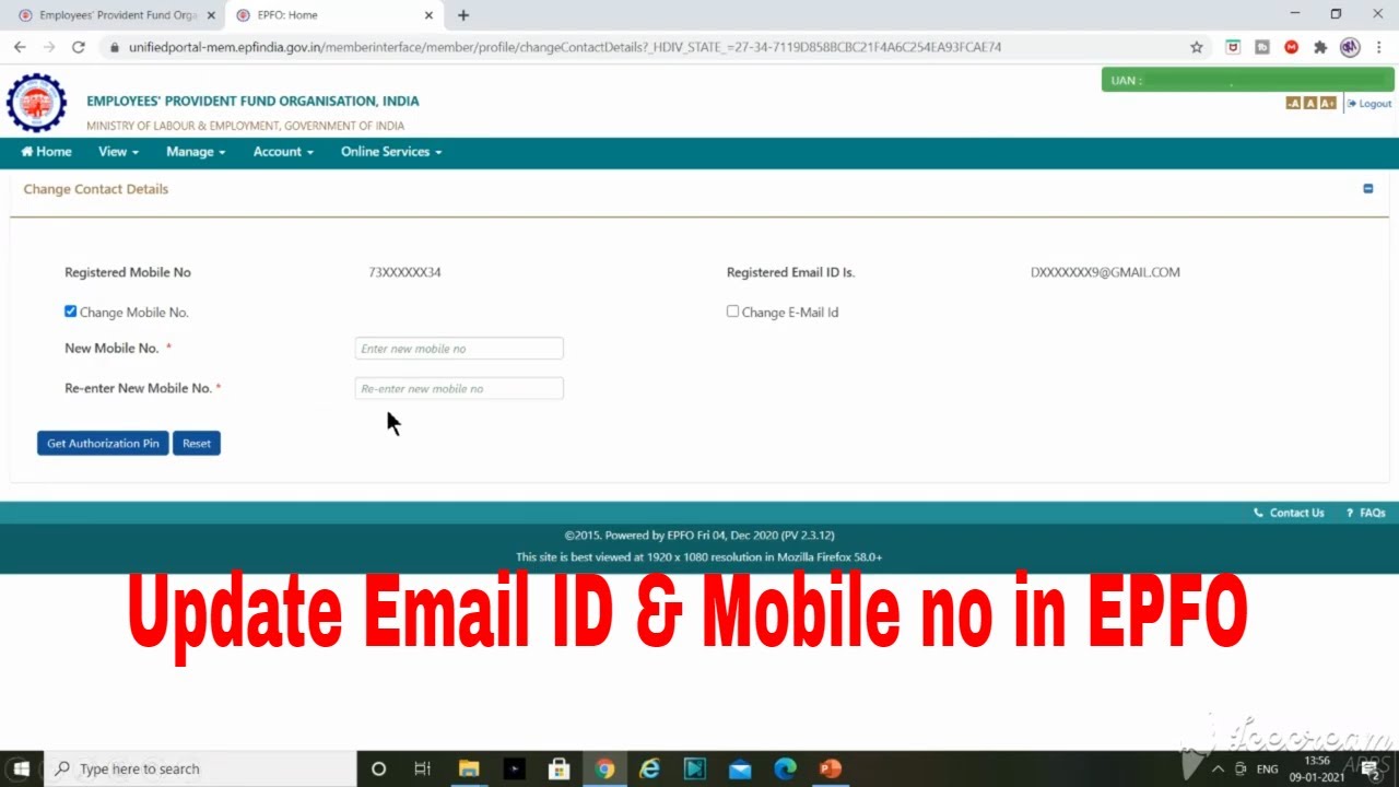 How to change mobile no and Email id in (UAN) PF account Update Email