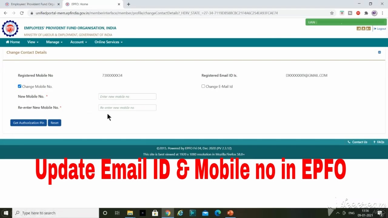 How to change mobile no and Email id in (UAN) PF account | Update Email ...