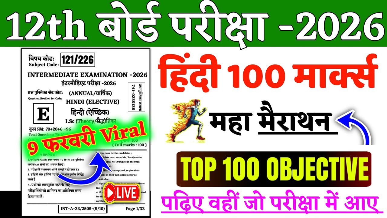12th Hindi Vvi Viral Objective Question 2026 || 12th Hindi Most Objective Question 2026 Bseb 