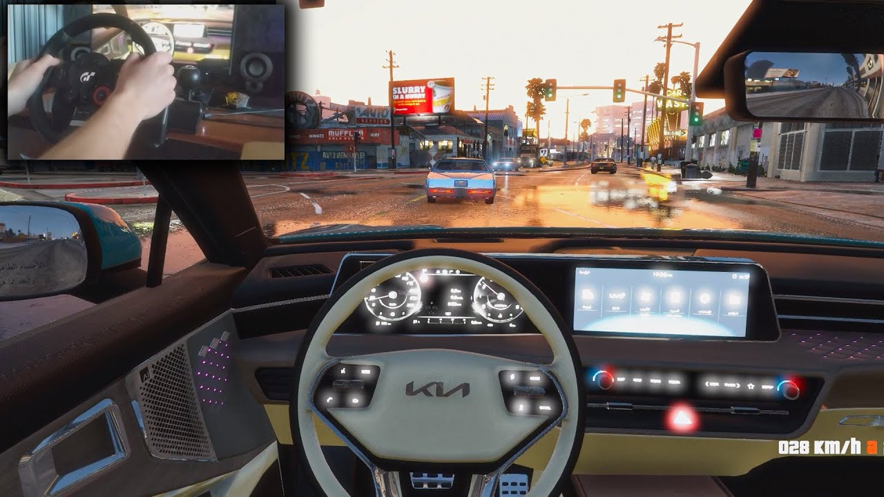 Kia K8 Driving In Rain GTA 5 [Steering Wheel Gameplay] YouTube