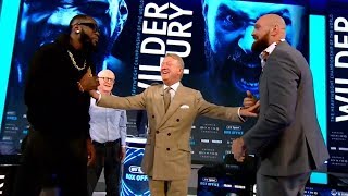 Deontay Wilder shoves Tyson Fury as both fighters try to spar at London press conference