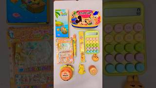 Unboxing yellow stationery items, scale, nailart, lunchbox, calculator, pen, pencil box #artsupplies