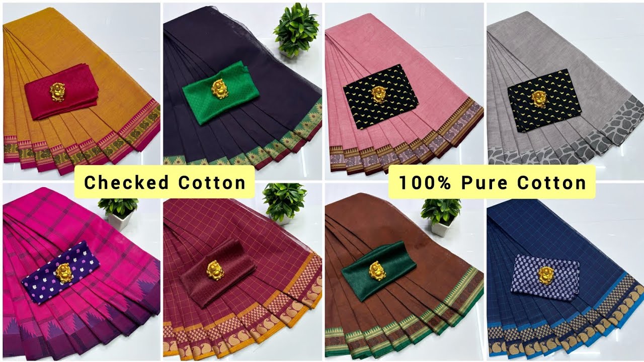 👉 WhatsApp - 9655430091 🪄 Saree Without Blouse 630+$ 🪄 Chettinad Checked 💯 Pure Cotton Saree 