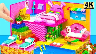 How To Make Cutest Pink Rabbit Villa with Cute Bedroom and Pool for a Family ❤️ DIY Miniature House