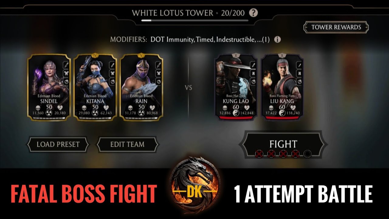 Fatal White Lotus Tower 1 Attempt Battle 20 Boss Fight & Reward 🎮 Mortal Kombat Mobile | MK Mobile