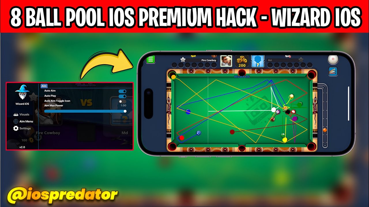 8 Ball Pool iOS Cheat – Auto Aim Hack 2026, Non Jailbreak, Safe Mod Billiards Mod hack - Wizard iOS
