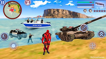 Deadpool Rope Hero Vice Town and Military Tank in Open World Game - Android Gameplay
