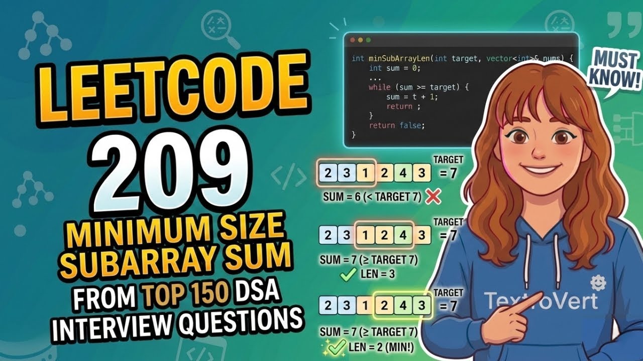 LeetCode 209: Minimum Size Subarray Sum | Top 150 DSA Interview ...