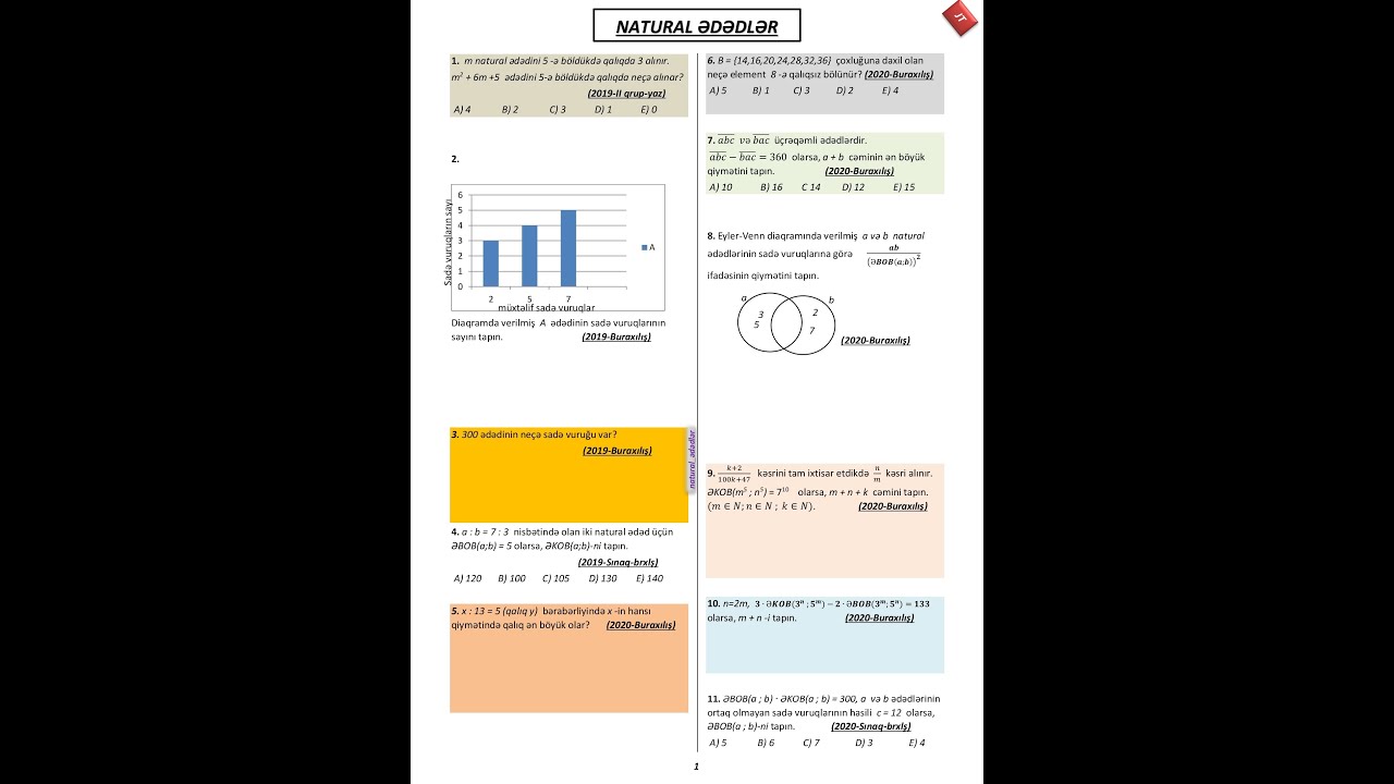 Natural ədədlər imtahan sualları