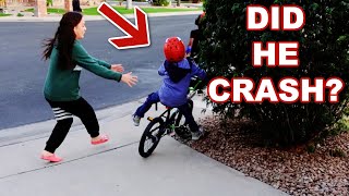 Did He Crash? | First Time Riding His Bike!