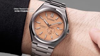 NJ0180-80ZCitizen Super Titanium Salmon Dial 朱仔推介《 新款星辰 三文魚色雪花面 機械小秒針👍超級鈦合金藍寶石》Hk2698😳tel 96699429🎉