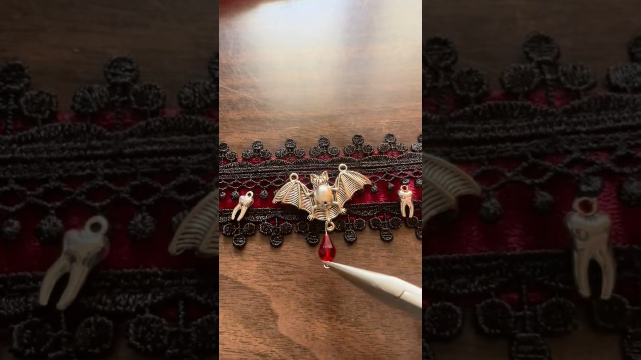 Making a Victorian gothic bat choker. 
