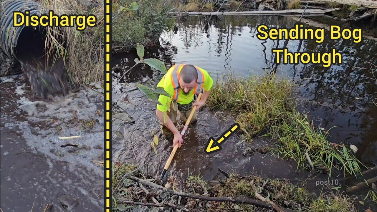 Unclogging Culvert Blocked By Stinky Gas Filled Bog, Sending It Through