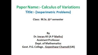 Isoperimetric Problem 16th Sep,2020 CoV lecture