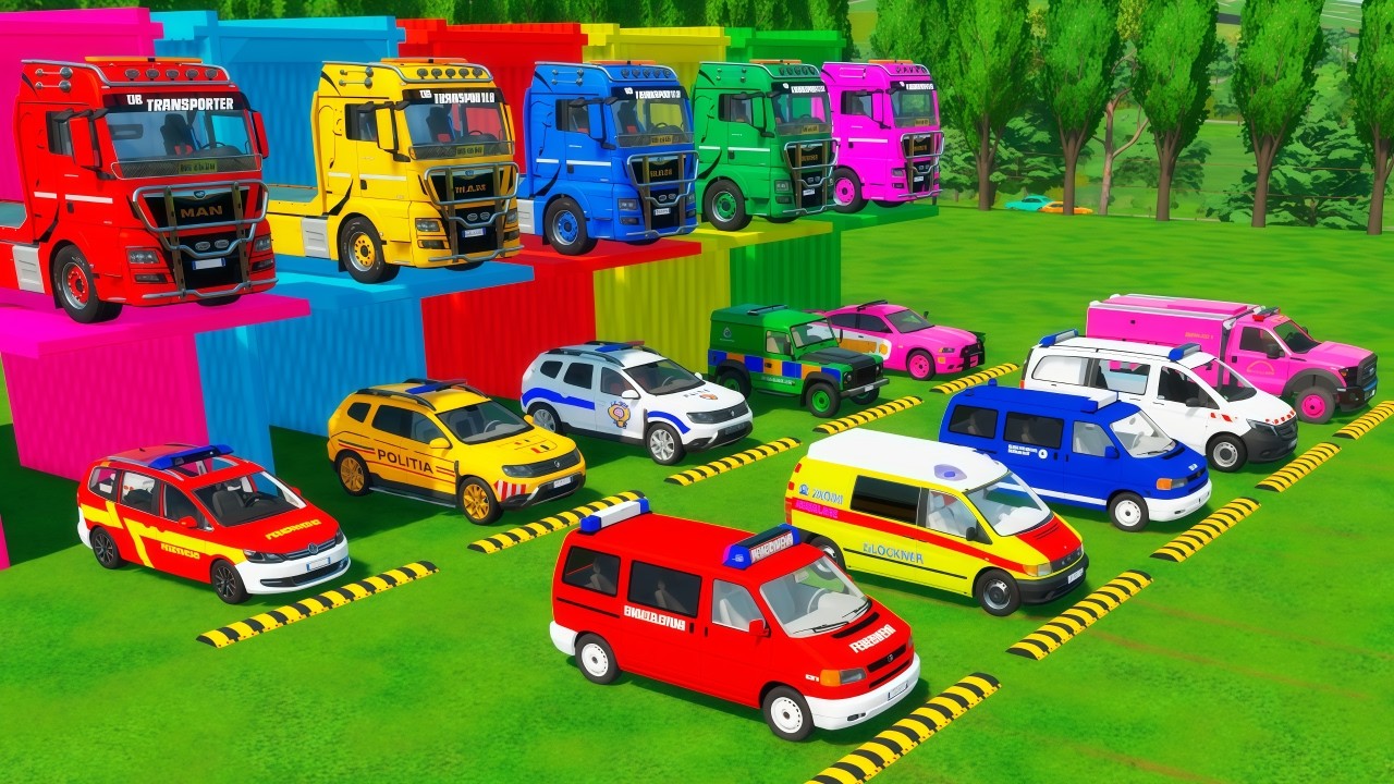 EXTREME OVERLOAD! TRANSPORTING ALL POLICE & AMBULANCE VEHICLES ON MERCEDES TRUCKS | FS22