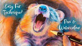 Learn how to create fur in pen and watercolour.