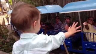 Rowan waving at the train