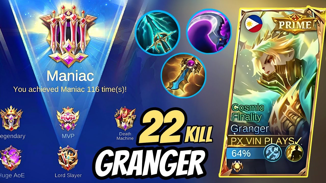 ИГРОВОЙ ПРОЦЕСС С 22 УБИЙСТВАМИ В GRANGER MANIAC | MLBB