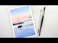 Watercolor SAILBOAT at SUNSET - SEASCAPE easy technique painting