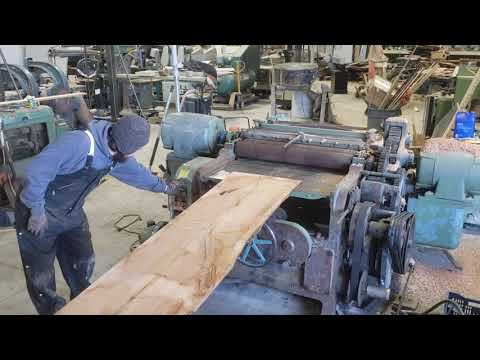 Chris runs first test slab through the 90 horsepower Whitney planer during rebuild (see description)