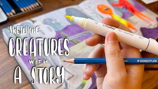 Sketching Creatures With A Story using markers and graphite