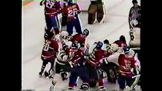Kent Carlson vs Paul Holmgren Minnesota North Stars vs Montreal Canadiens Bench Clearing Brawl
