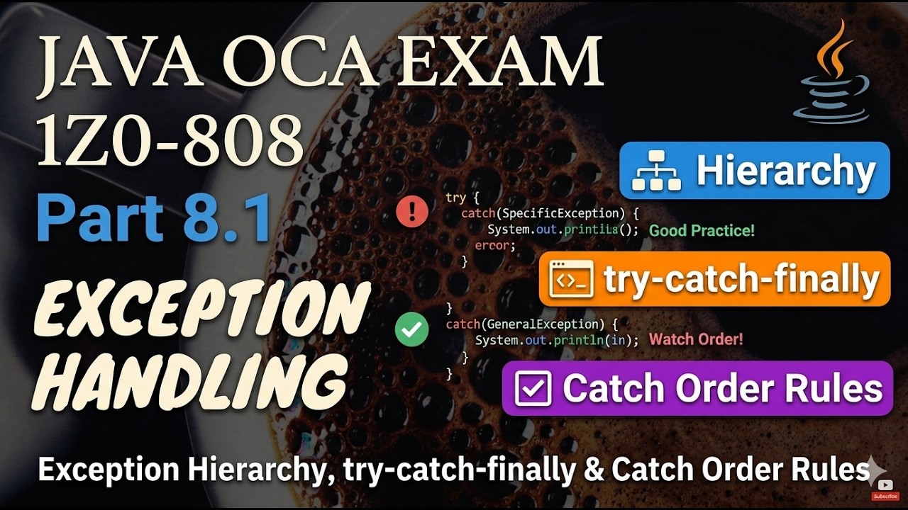 8.1 Exception Hierarchy, try-catch-finally & Catch Order Rules | Java ...