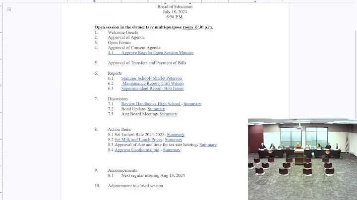 Osage County R-II Board of Education Meeting July 18, 2024