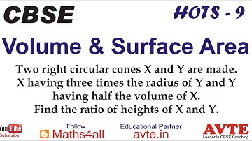 Two right circular cones X & Y are made. X having 3 times radius Y. Y having 1/2 vol of X. || HOTS 9