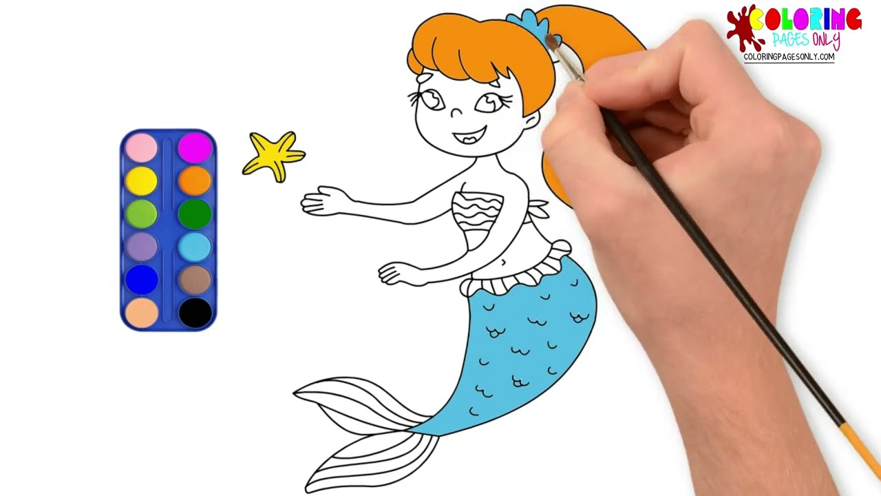 Criando desenhos de sereia com muitas cores - ColoringPagesOnly.com, image size:1280x720