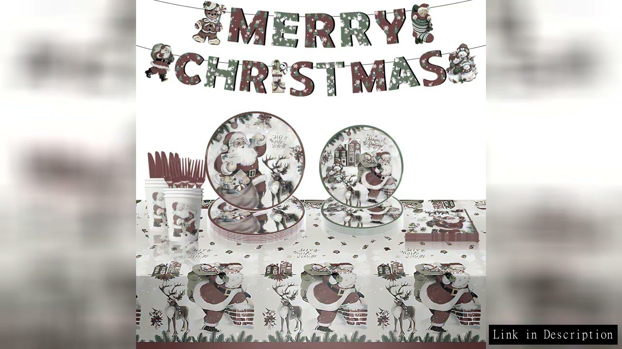 10 Pcs Christmas Themed Holiday Party Disposable Paper Tray Paper Cup Tablecloth Decoration Set Birt