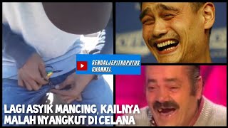 (#mancing lucu) lagi asyik mancing,kailnya malah nyangkut di celana wjwj