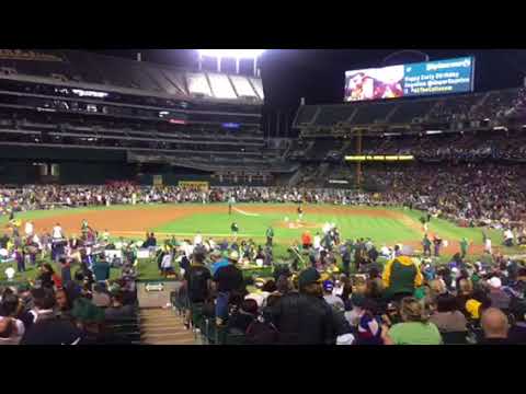 Oakland A's Fans Take The Field For Star Wars Fireworks