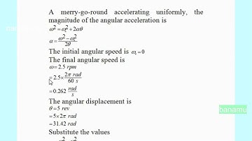 A merry-go-round accelerating uniformly from rest achieves its operating speed of 2.5 rpm in