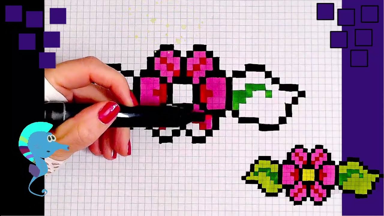 Dessin in Pixel Art. Comment Dessiner fleur - YouTube